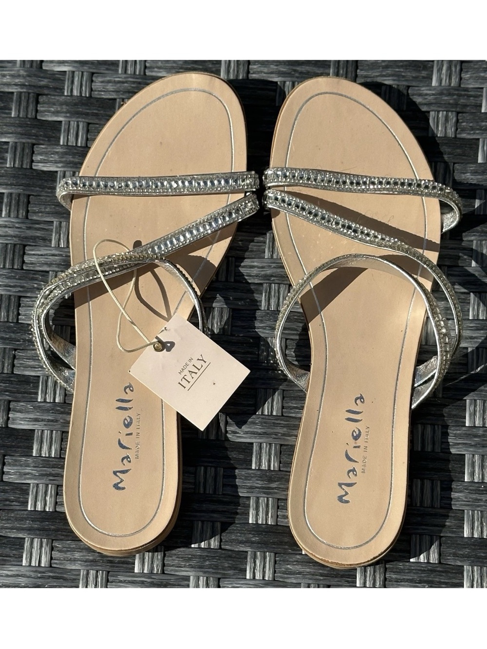 Mariella Womens Shoes Sandals Silver Rhinestones Size 8